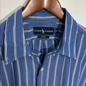 Ralph Lauren Blake Mens Blue White Striped Classic Fit‎ 100% Cotton